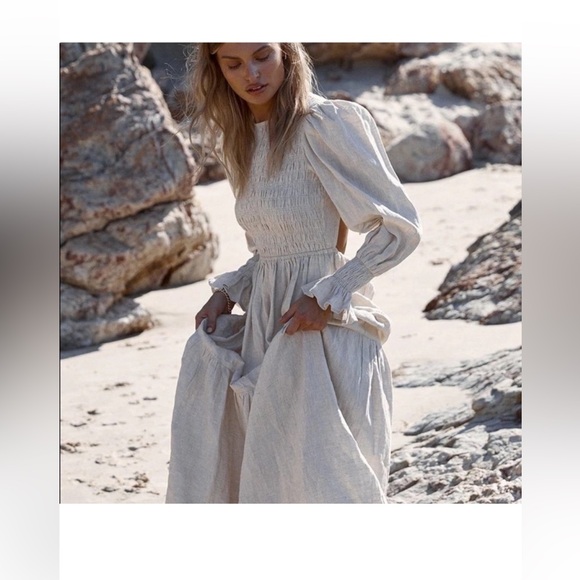 NWOT DISSH Jorja Linen Black Maxi Dress Long Sleeve Open Back Size XS/S - Picture 3 of 12